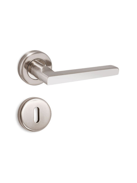 Conset Middle Door Lever With Rosette Pair With Mouthpiece Nickel Matt-Chrome C1275-1-Pair