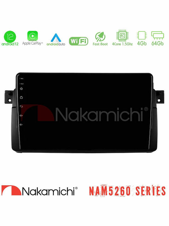 Nakamichi Car Audio System for BMW E46 2022-2023 (Bluetooth/USB/AUX/WiFi/GPS/Apple-Carplay/Android-Auto) with Touch Screen 9"