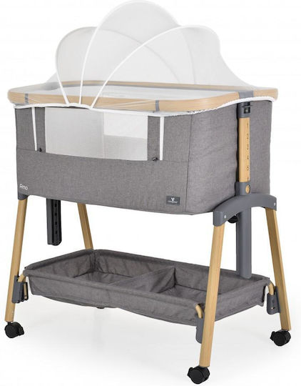 Cangaroo Λίκνο Amo με Στρώμα, Πλαϊνό Άνοιγμα και Ρόδες Light Grey
