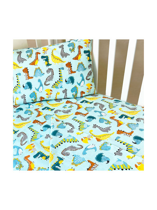 Bunny Bebe Cearșaf pentru bebeluși Pentru Patut Bumbac Dinozauri Turcoaz 70x140buc