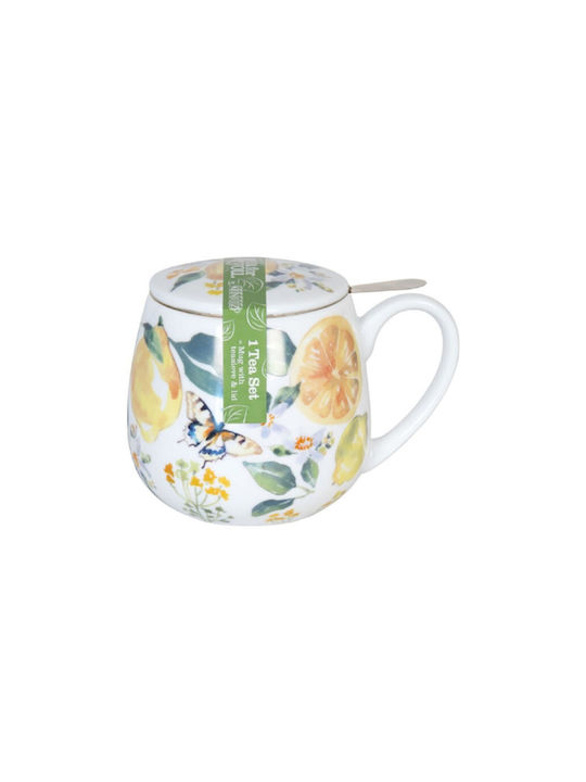Konitz Cană din Porțelan cu Capac Galbenă 420ml