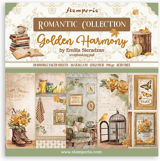 Скрапбукинг хартии 10бр 30.5×30.5см Stamperia Golden Harmony