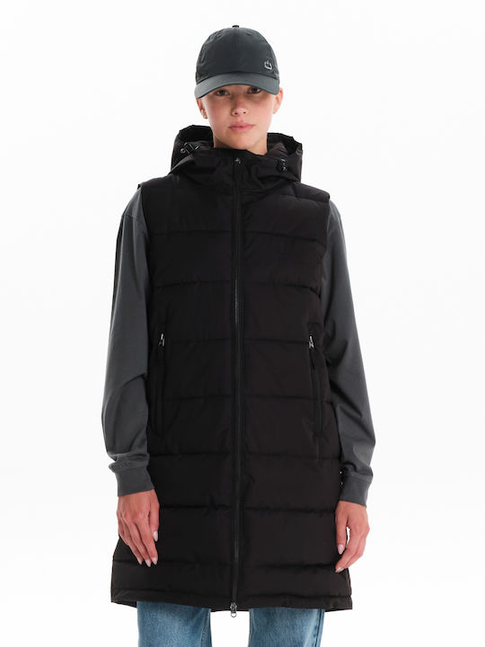 Women's Long Puffer Jacket for Winter with Hood Black