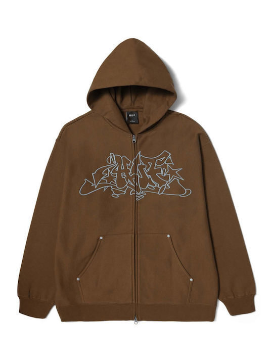 Outlines Herren Fleecejacke mit Kapuze Braun
