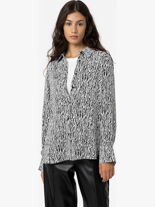 Women's Long Sleeve Shirt White-black