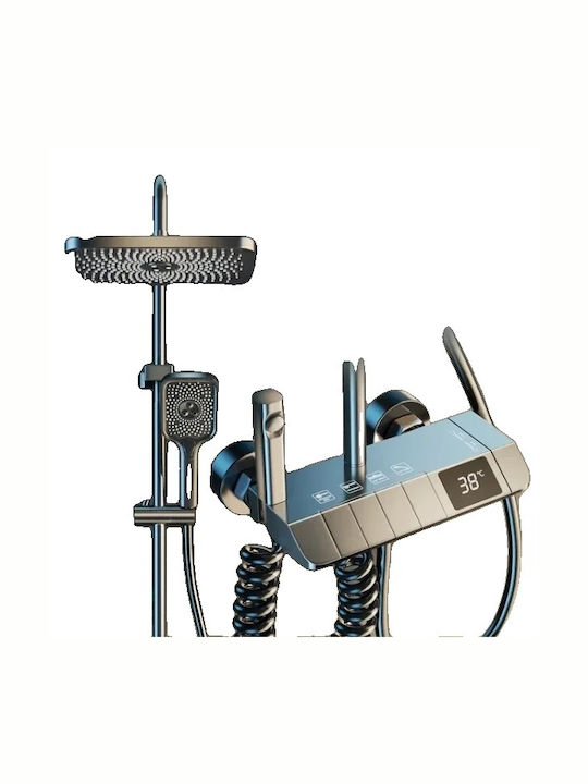 Digital Shower Faucet Set Thermostatic Control Premium Copper Build Gray Digisplay