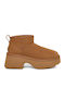 Classic Ultra Mini Leather Women's Ankle Boots with Medium Heel & Fur Brown