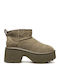 Classic Ultra Mini New Heights Leather Women's Ankle Boots with Medium Heel and Fur Brown