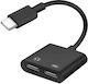 Adaptor USB-C Masculin la Dublu USB-C Feminin Audio și Încărcare Compact Negru