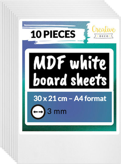 Creative Deco 10 X Placă MDF A4 Albă 300 X 210 X 3 Mm Plăci MDF Meșteșuguri DIY Perfecte Pirografie Tăiere cu Laser Modelare Frezare CNC Plotter Fretă