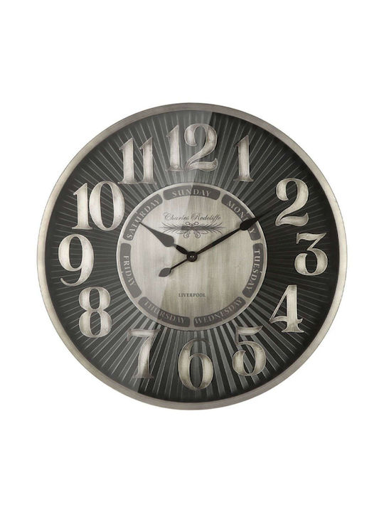 Wall Clock Gray Round Metallic Effect Glass and Numbers Φ61x6cm 2/box