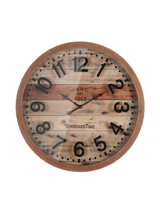 Wall Clock Brown Round Glass Numbers & Wood Effect Φ60x6cm 2/box 15-94252