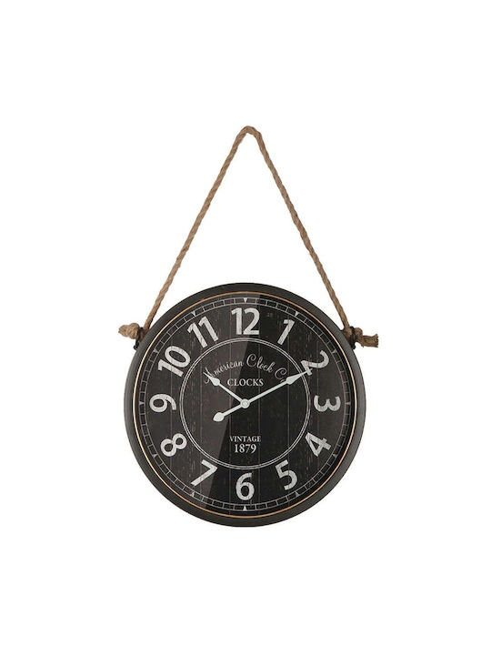 Wall Clock Black Round Glass & Rope Φ40x6cm 6/box 15-94240