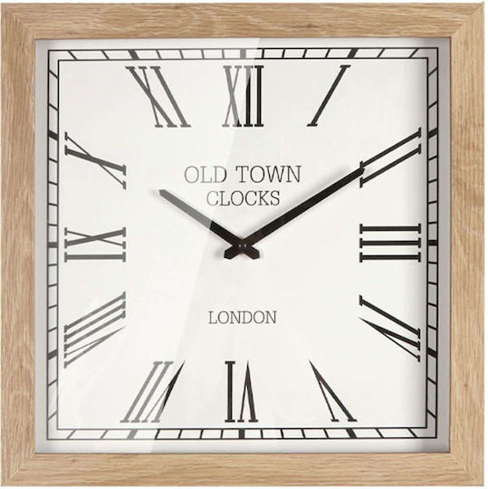 Wall Clock Brown White Square Glass & Latin Numbers 42x42x6cm 4/Box
