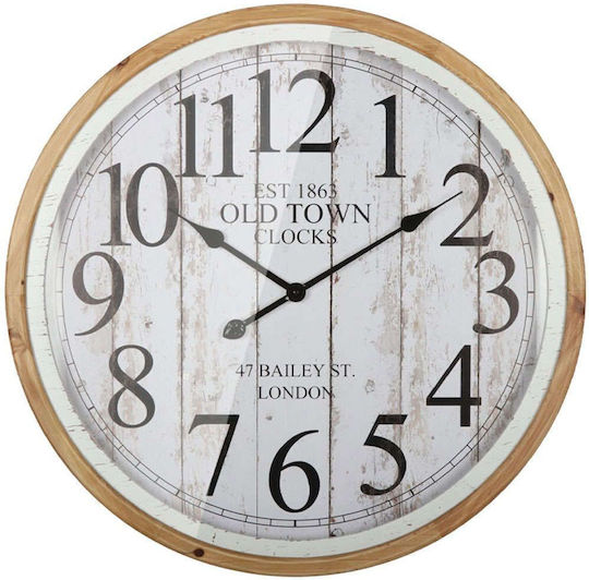 Marhome Wanduhr Braun Weißer Efeu Holz Rund Glas & Zahlen Φ68x6.5cm 2/Box 15-94274