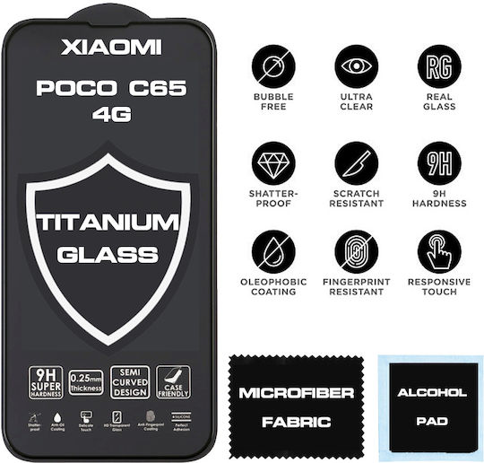 Titanium 0.25mm Full Glue Tempered Glass Μαύρο (Poco C65)