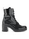 Leather Women's Ankle Boots with Medium Heel Black
