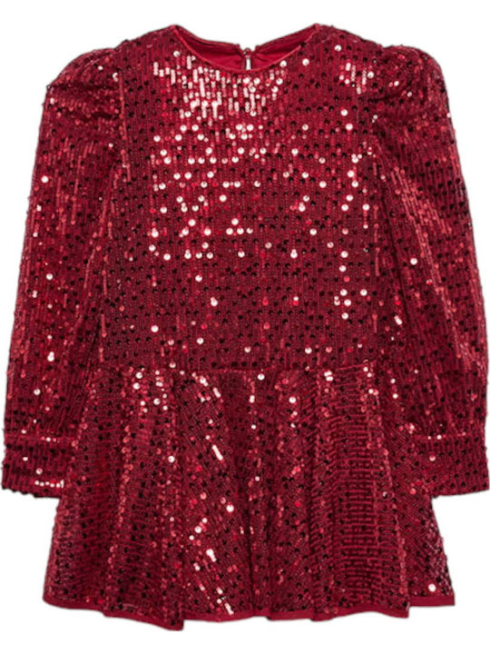 Children's Dress Long Sleeve with Sequins Red