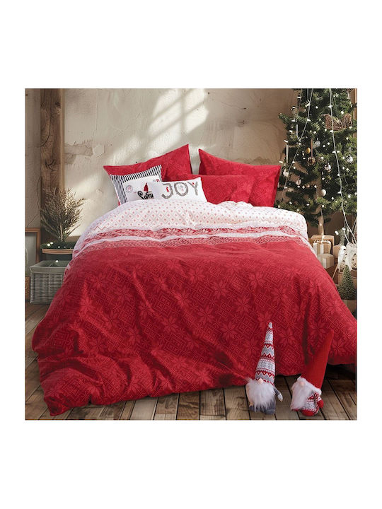 Nef-Nef Homeware Holly Jolly Σετ Σεντόνια Μονά Φανελένια 160x260εκ. Red (3τμχ)