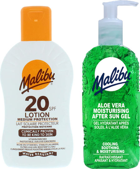 Malibu Spf20 Waterproof Balm 200ml + Aloe After Sun Gel 200ml