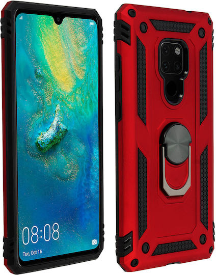 Huawei Mate 20 Case Bi Material Rigid Soft Magnetic Ring Stand Red