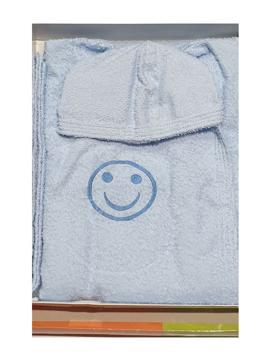 Kids Hooded Bathrobe Artex Smile Sky Blue