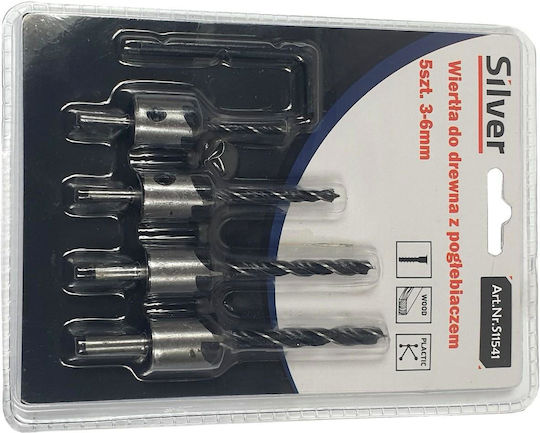 Burghiu pentru lemn argintiu 3-6mm 5 bucăți