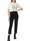 Women's High-waisted Fabric Capri Trousers Slim Fit Black