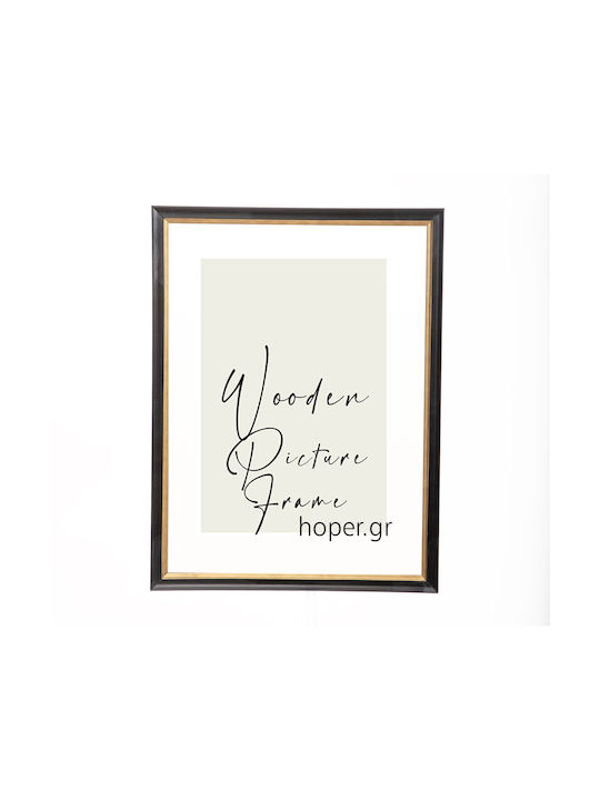Wooden Wall Frame Black with Gold Line Matte Gl...