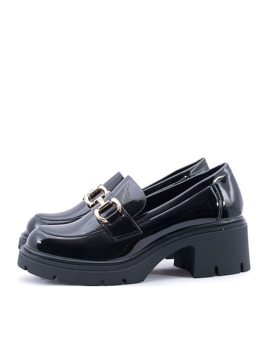 Лачени Дамски Loafers в Черен Цвят