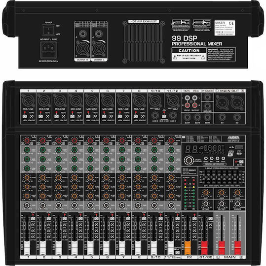KAL Electronics KW-PM12 Αυτοενισχυόμενη Αναλογική Κονσόλα 10 Καναλιών με Phantom Power & 10 Εισόδους XLR & Bluetooth