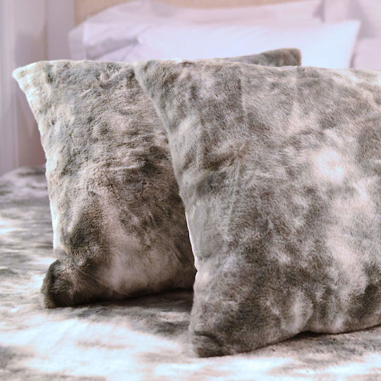 Aslanis Home Rabbit Fur Decorative Pillow Case Gray 45x45cm