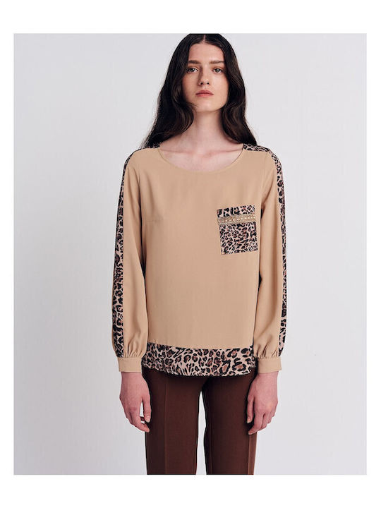 Γυναικεία Μπλούζα Μακρυμάνικη Animal Print Βανίλια