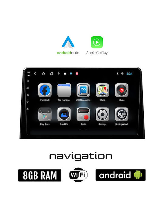 Ηχοσύστημα Αυτοκινήτου για Peugeot Rifter 2017 (Bluetooth/USB/WiFi/GPS/Apple-Carplay/Android-Auto) με Οθόνη Αφής 10"