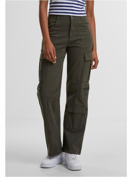 Damen Stoff Hose in Lockere Passform Blackolive