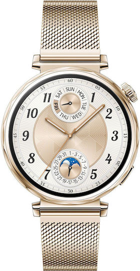 Huawei Watch GT 5 41mm Αδιάβροχο με Παλμογράφο (Gold Milanese Strap)