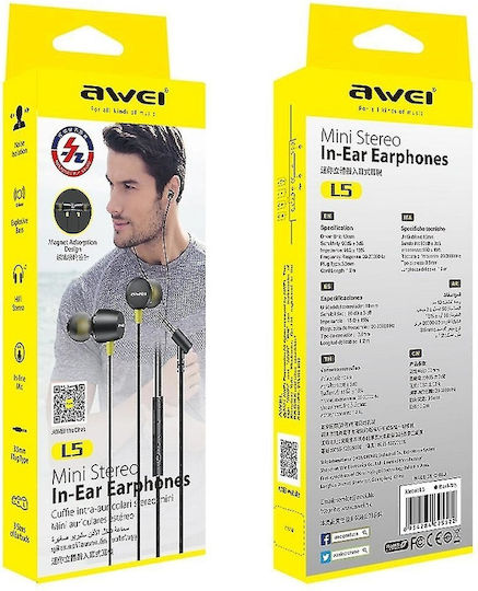 Awei L5 In-ear Handsfree Ακουστικά με Βύσμα 3.5mm Μαύρο