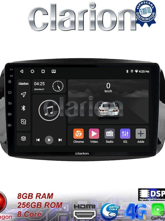 Clarion Auto-Audiosystem für Smart FürZwei 2015> (Bluetooth/USB/WiFi/GPS/Apple-Carplay/Android-Auto) mit Touchscreen 9"
