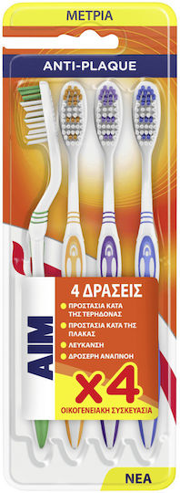 AIM Anti Plaque Manual Toothbrush Medium 4pcs