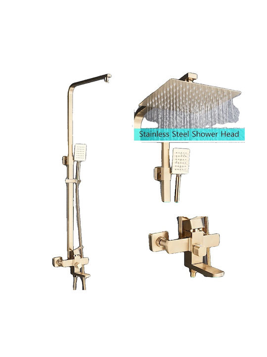 304 Stainless Steel Shower Faucet Set Adjustable Height Contemporary Design Brushed Golden