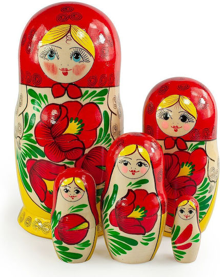 Set aus 5 klassischen Matroschka-Puppen Rot-Gelb 18 cm Azhna Ms0504ry