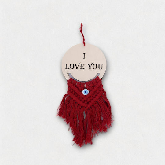 Artifact Μακραμέ Κρεμαστό Διακοσμητικό I Love You Χειροποίητο Κόκκινο από Ύφασμα 22x10cm