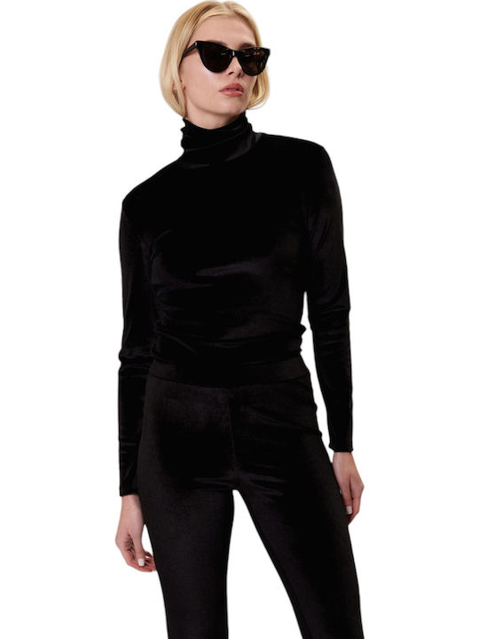Women's Blouse Velvet Long Sleeve Black