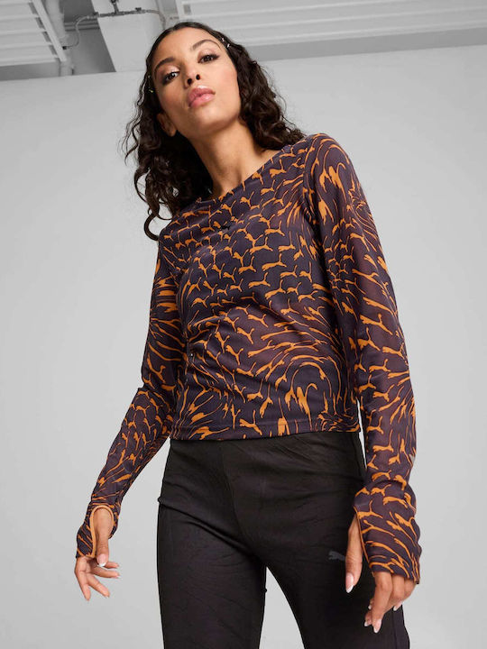 Dare To Women's Athletic Blouse Long Sleeve with Sheerness Galactic Grey