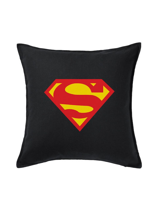 Superman Μαξιλάρι Καναπέ Μαύρο 100% Βαμβάκι Περιέχεται Γέμισμα 50x50cm