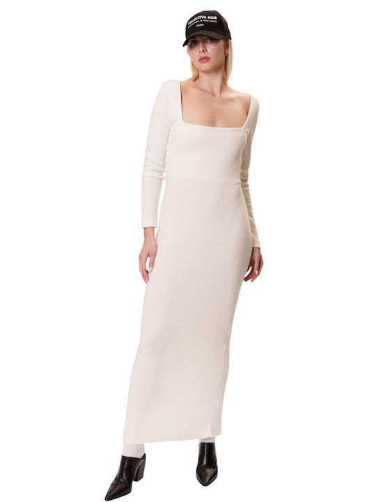 Collectiva Noir Maxi Φόρεμα Πλεκτό White Cream