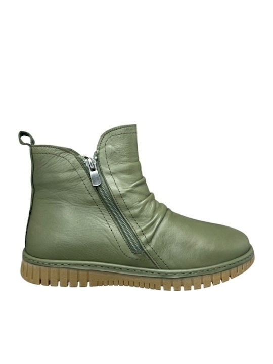 Leder Stiefeletten Damen Khaki