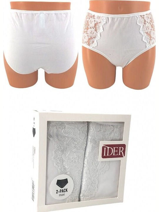 Βαμβακερά Talie înaltă Femei Boxer 2Pack cu Dantelă White