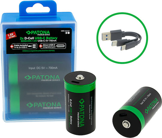 Patona Premium Wiederaufladbare Batterien D Li-Ion 4000mAh 2Stück