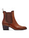 Leather Women's Ankle Boots with Medium Heel Tabac Brown